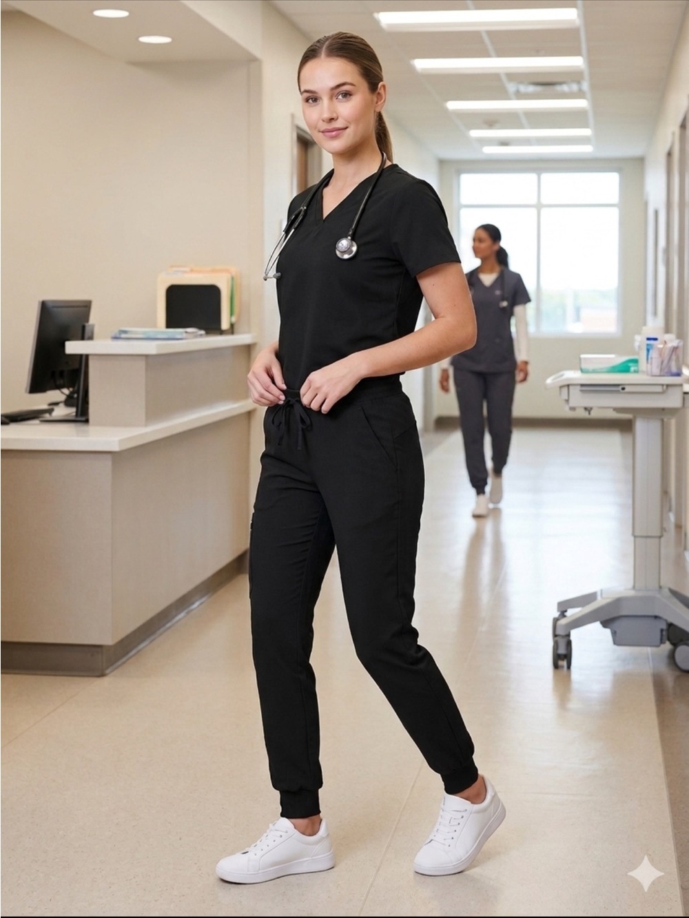 Mandala Black Scrub Set XS Nursing Uniform Stylish & Comfortable.